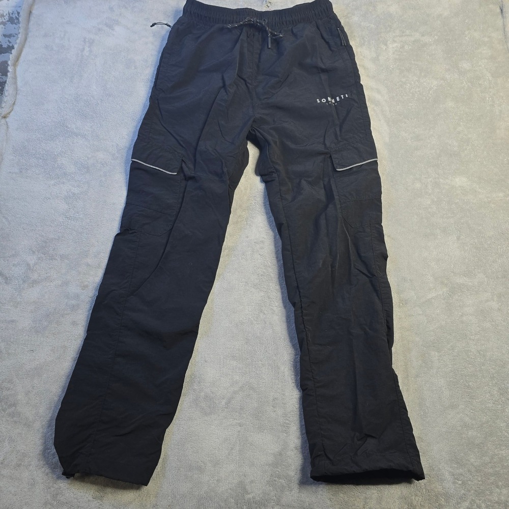 Sonneti Cargo Track Pants Women L Black Reflective Techwear Gorpcore Joggers
